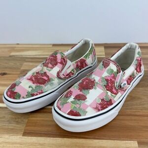 Vans Slip On Pink Floral Roses Plaid Canvas Low Top Skate Sneaker Women's 5